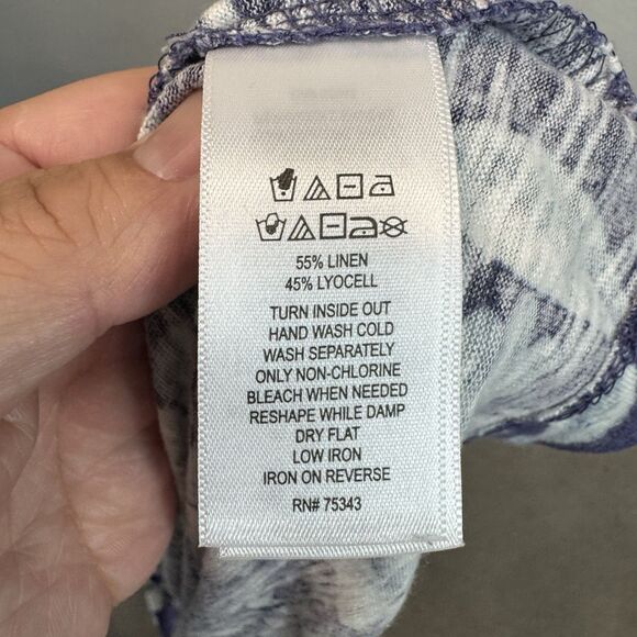 Laura Ashley Top Women 2X Blue Floral Linen Cropped Button Front Casual Boho - Picture 4 of 6